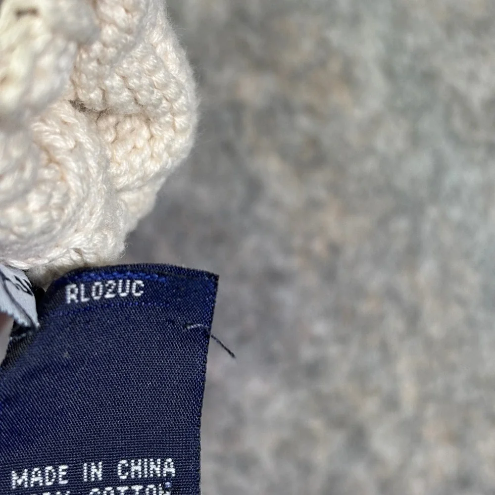 VTG Ralph Lauren Cable Knit‎ Mittens Gloves Cream Navy Logo Cotton Toddler Kids
